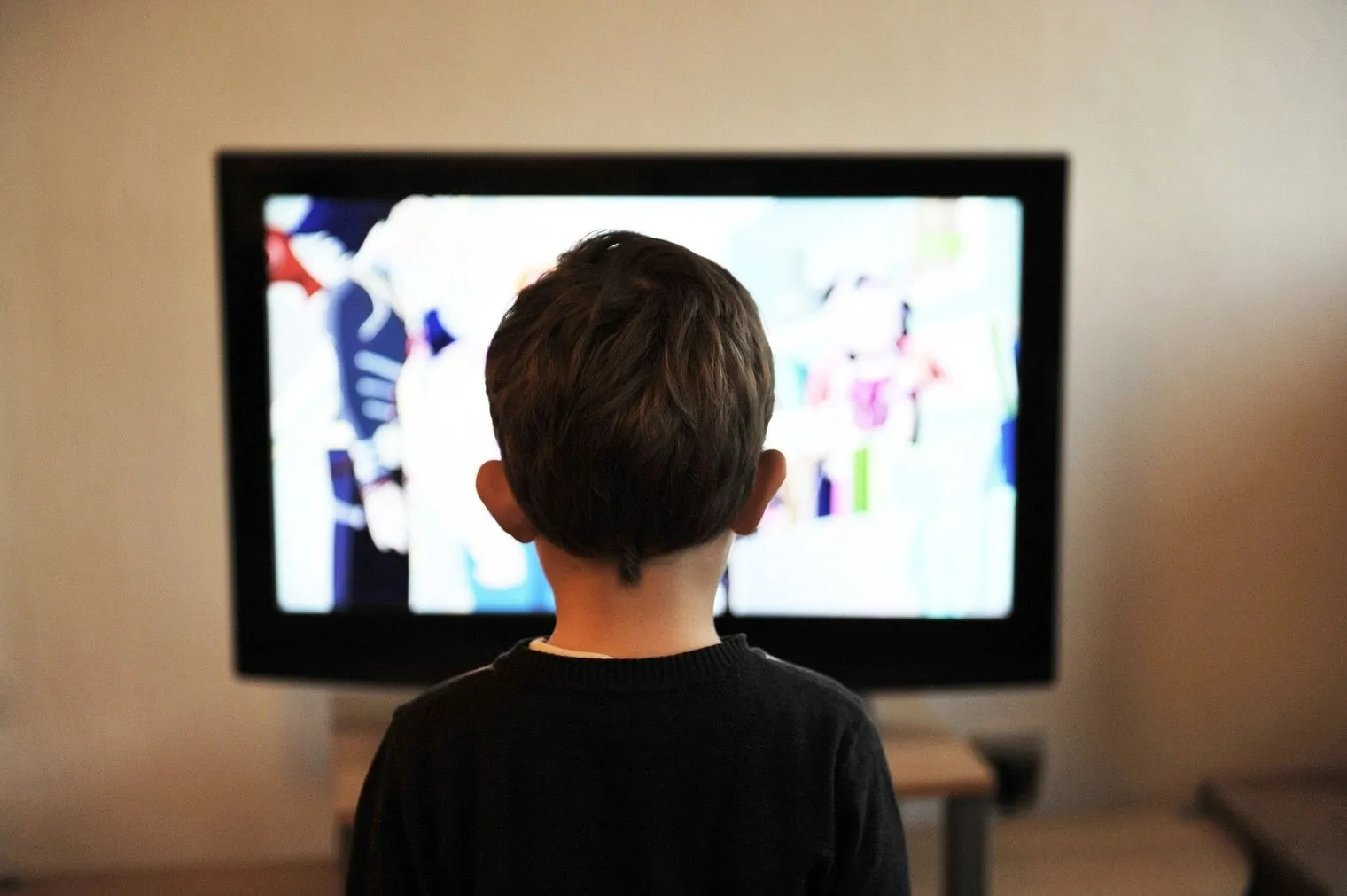テレビ画面を見つめる子どもの後ろ姿